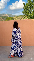 Blue & White Floral Silk Kaftan