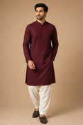Maroon Cotton-Silk Embroidered Kurta – hero