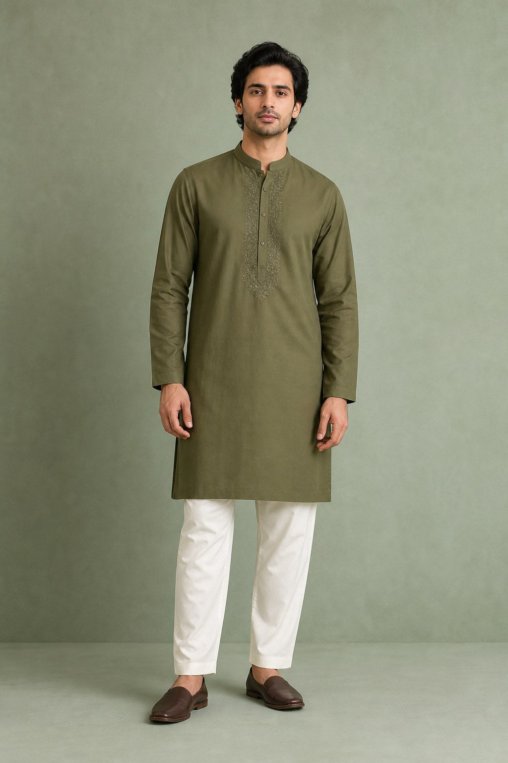 Olive Cotton Kurta Pajama – hero