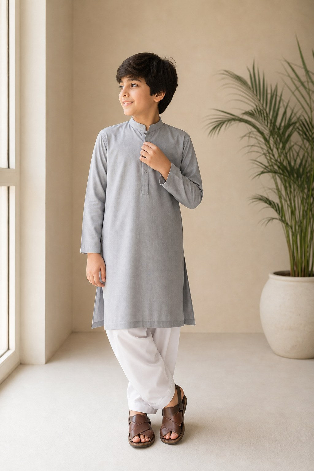 Light Grey Casual Kurta (Boys') – hero