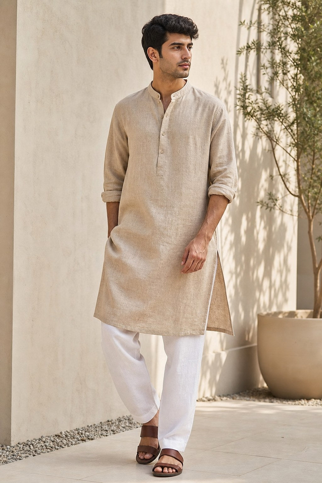 Beige Linen Summer Kurta – hero