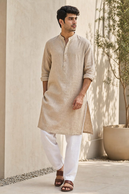 Beige Linen Summer Kurta – hero