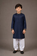 Navy Embroidered Collar Kurta (Boys') – hero