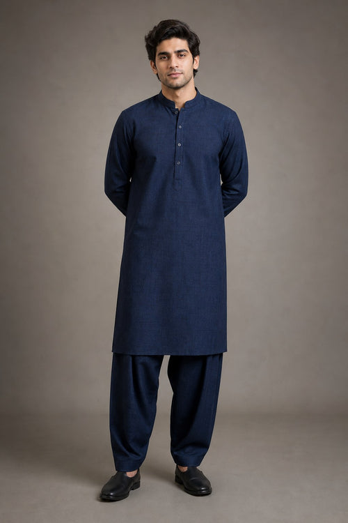Dark Indigo Khaddar Winter Suit – hero