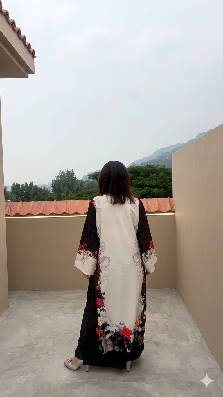 Monochrome Floral Long Fusion Shirt