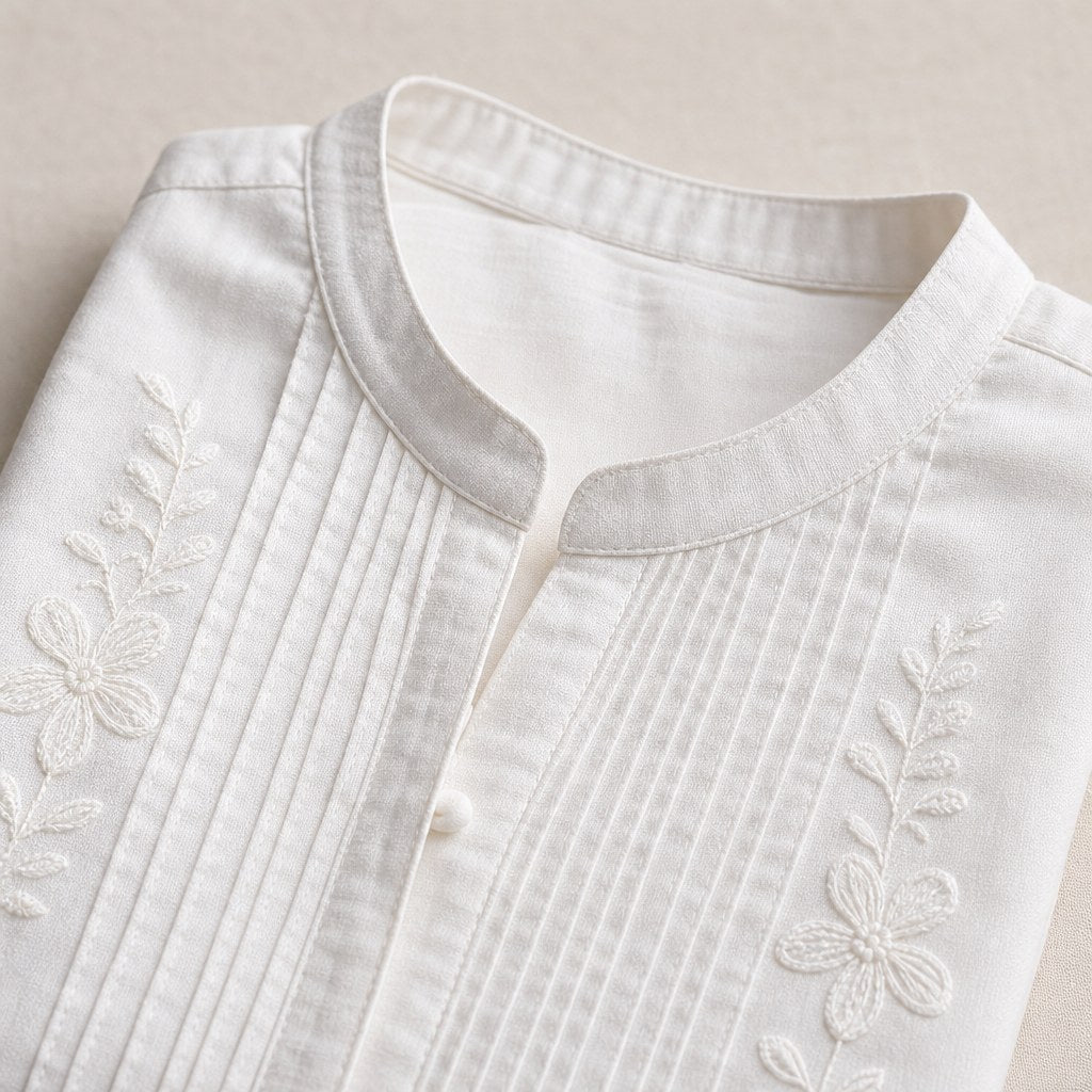 Classic White Eid Kameez Shalwar – detail