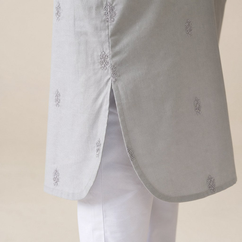 Light Grey Casual Kurta (Boys') – detail