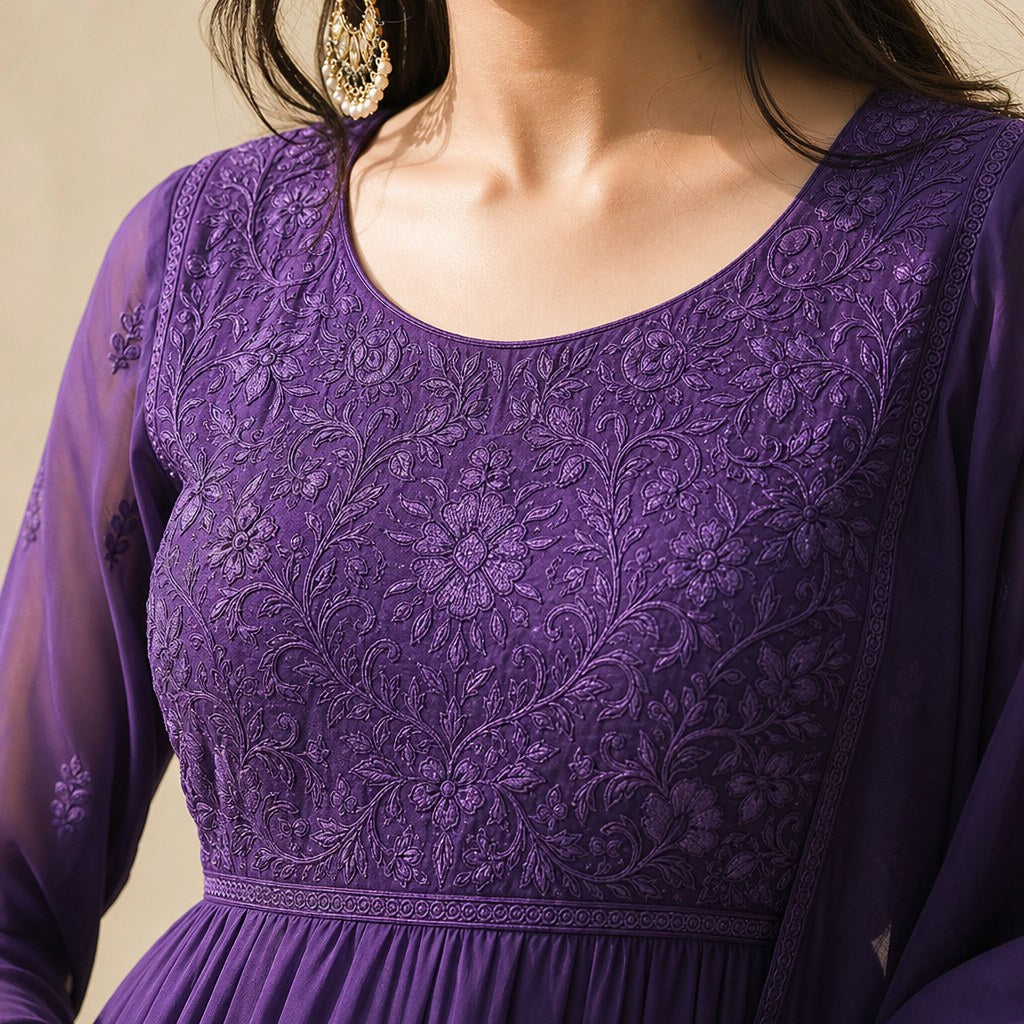 Royal Purple Anarkali Frock (Girls') – detail