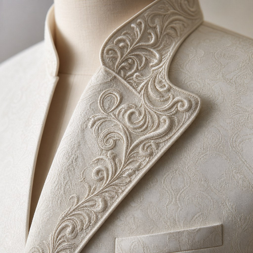 Ivory Jamawar Prince Coat – detail