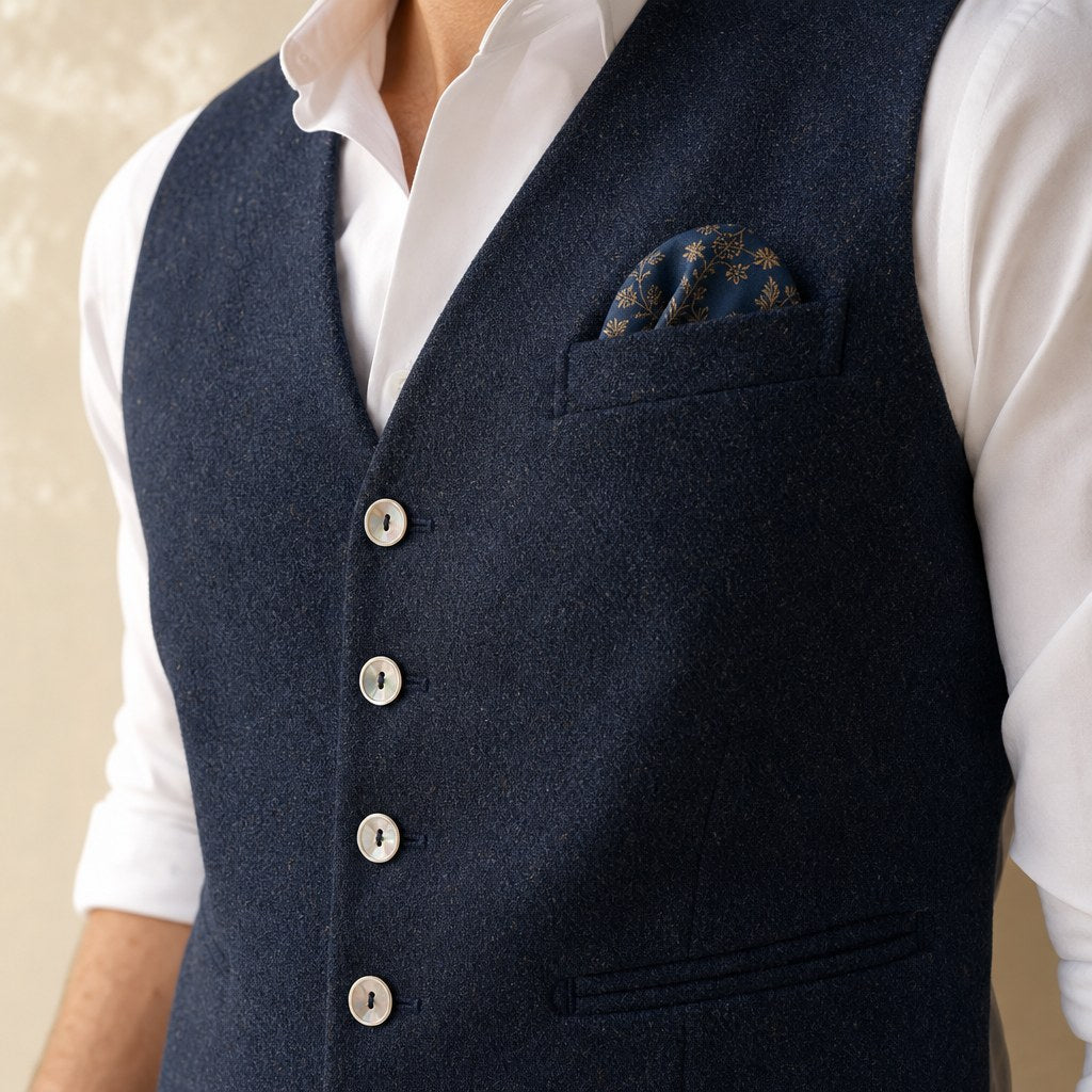 Navy Three-Piece Waistcoat Suit – detail