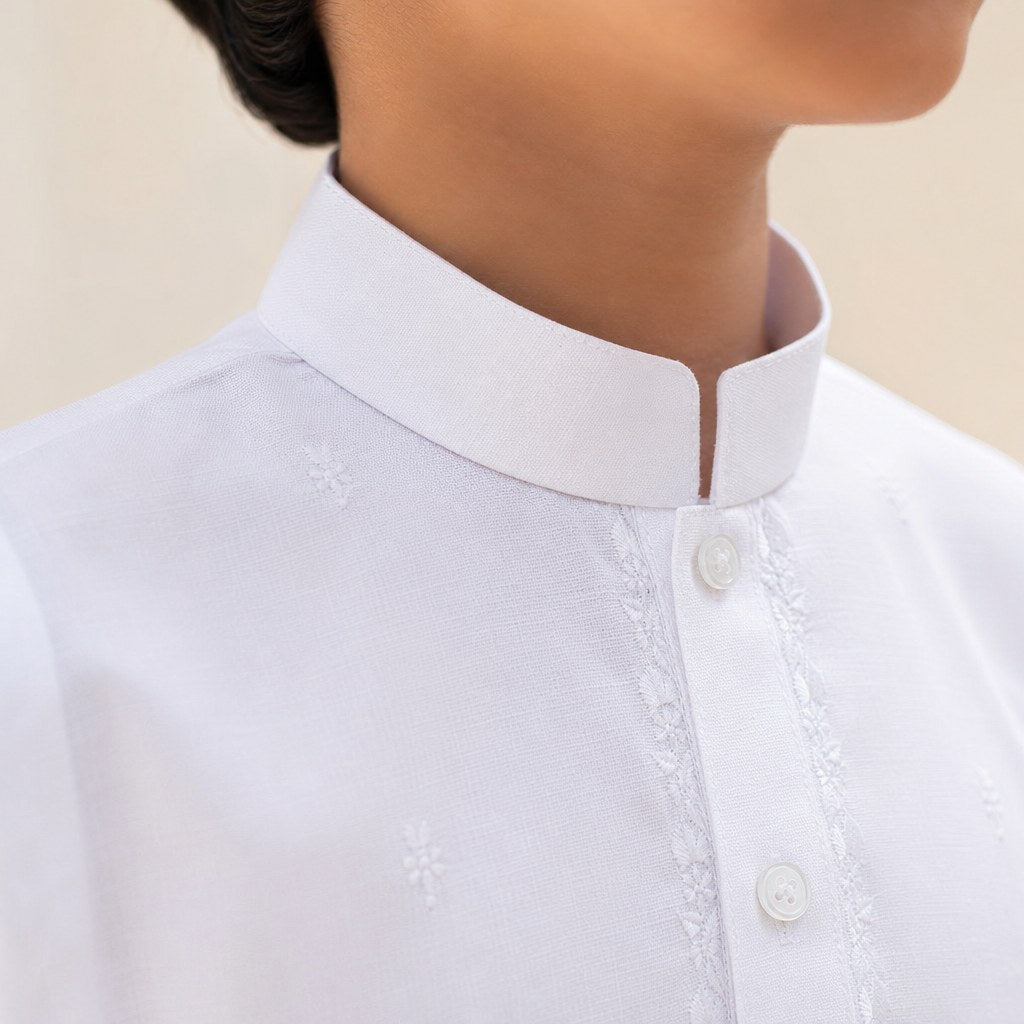 White Eid Kameez Shalwar (Boys') – detail