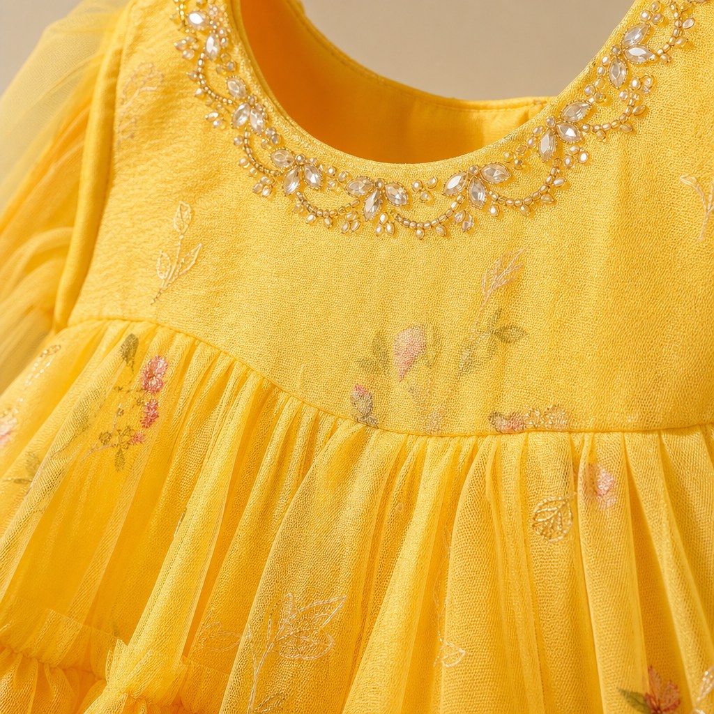Yellow Tiered Party Frock (Girls') – detail