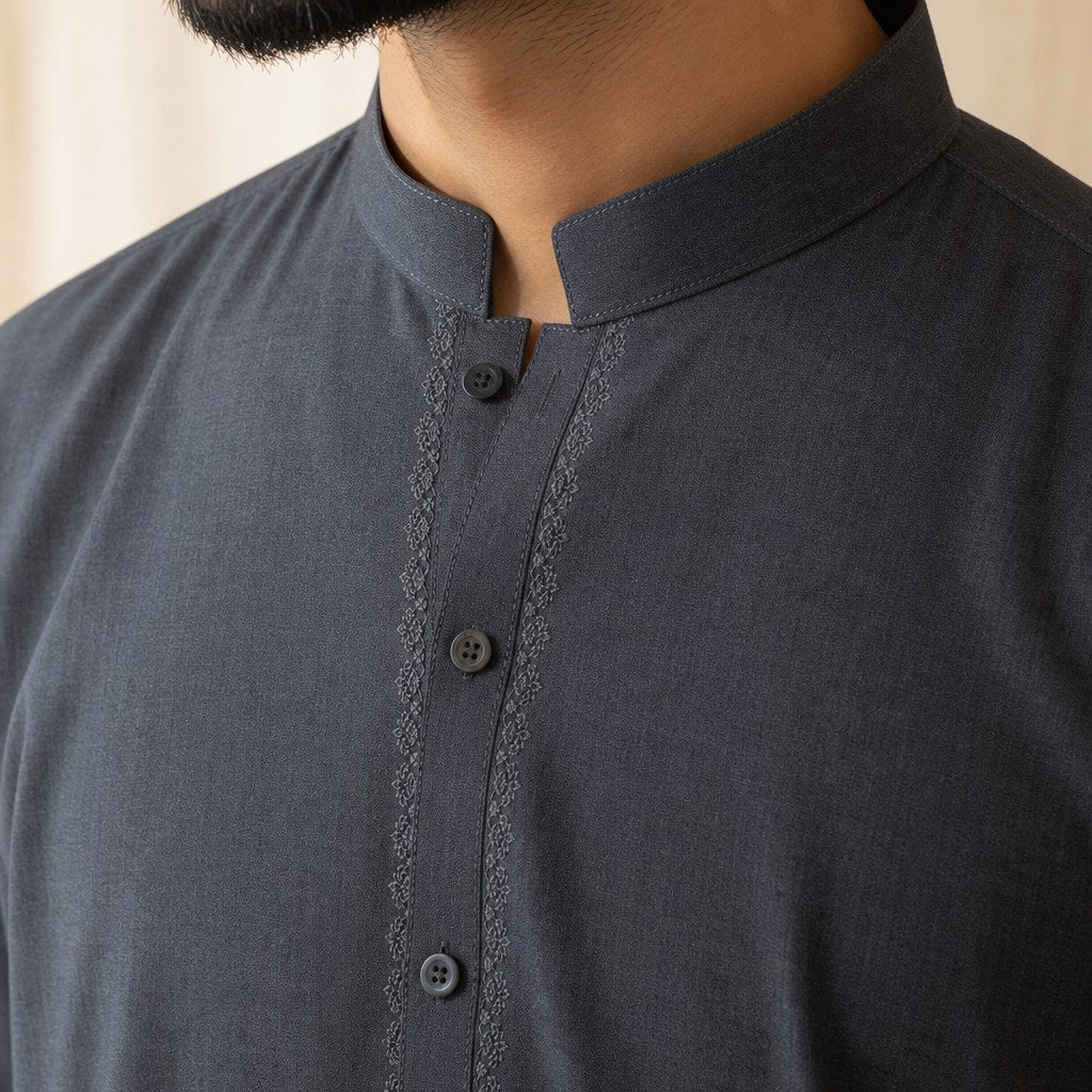 Charcoal Grey Daily Kameez Shalwar – detail