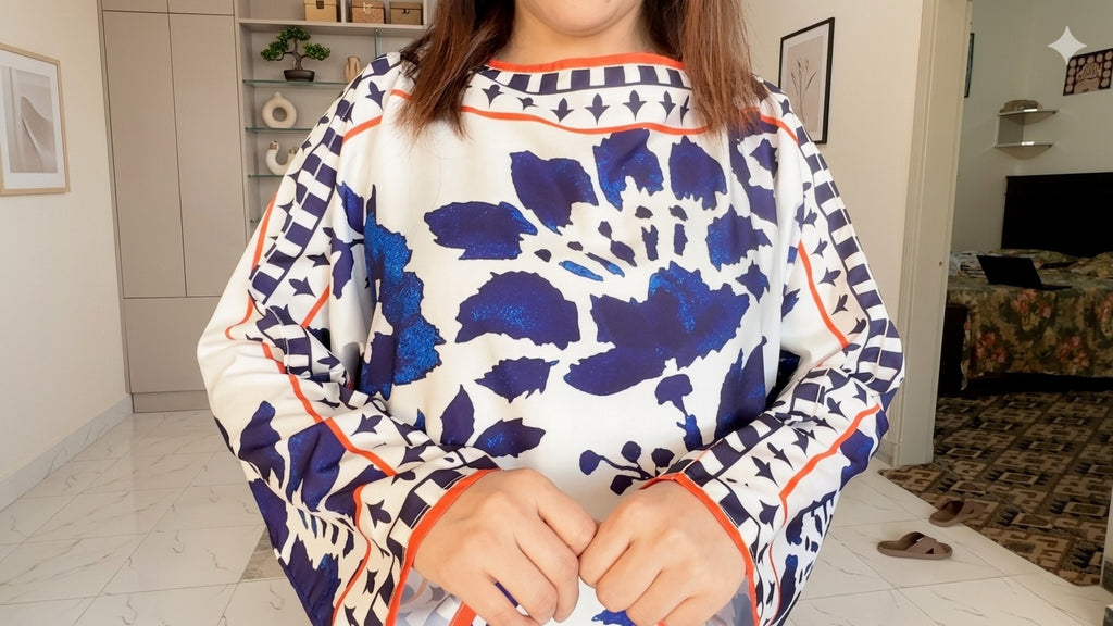 Blue & White Floral Silk Kaftan