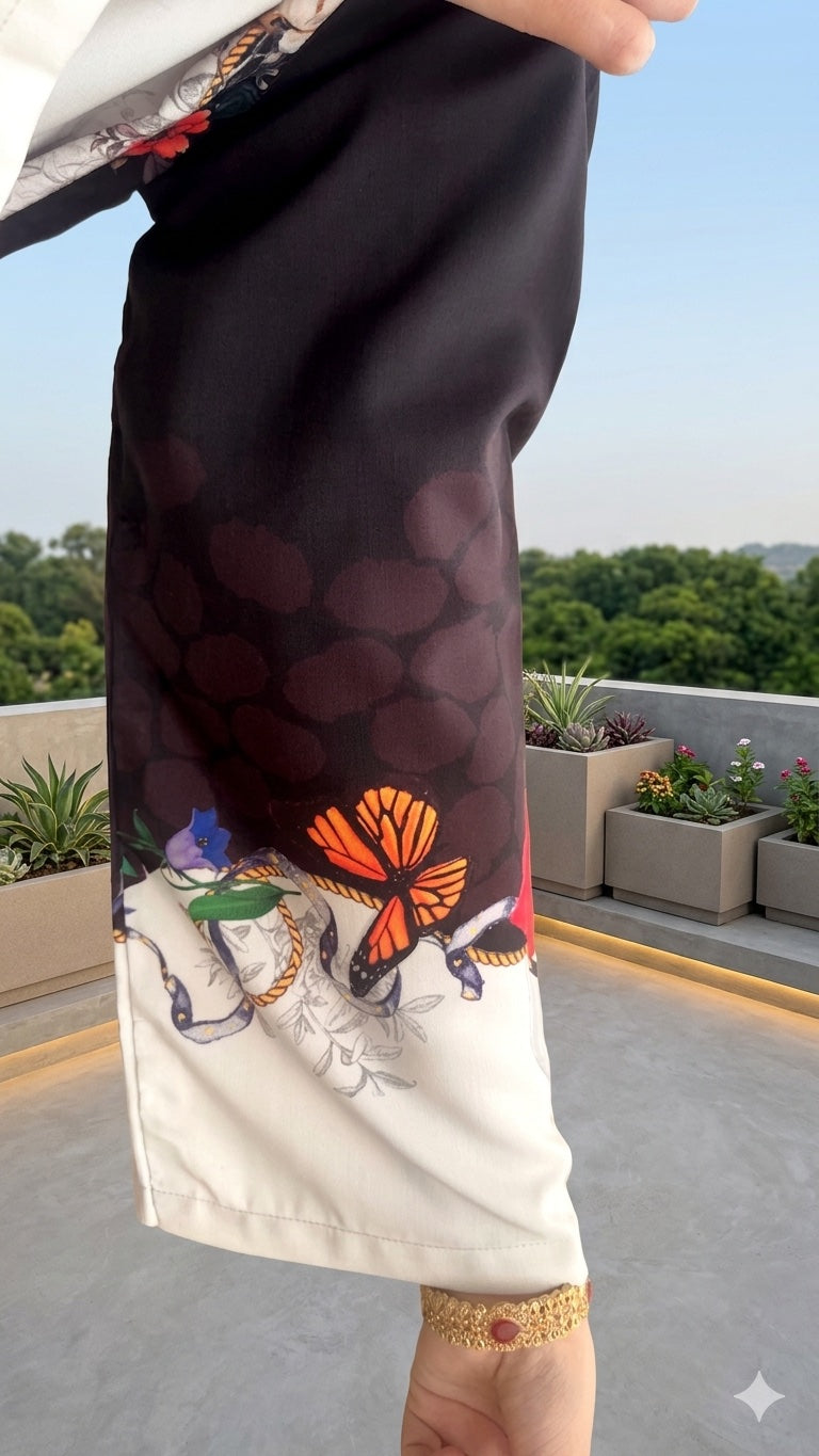 Monochrome Floral Long Fusion Shirt