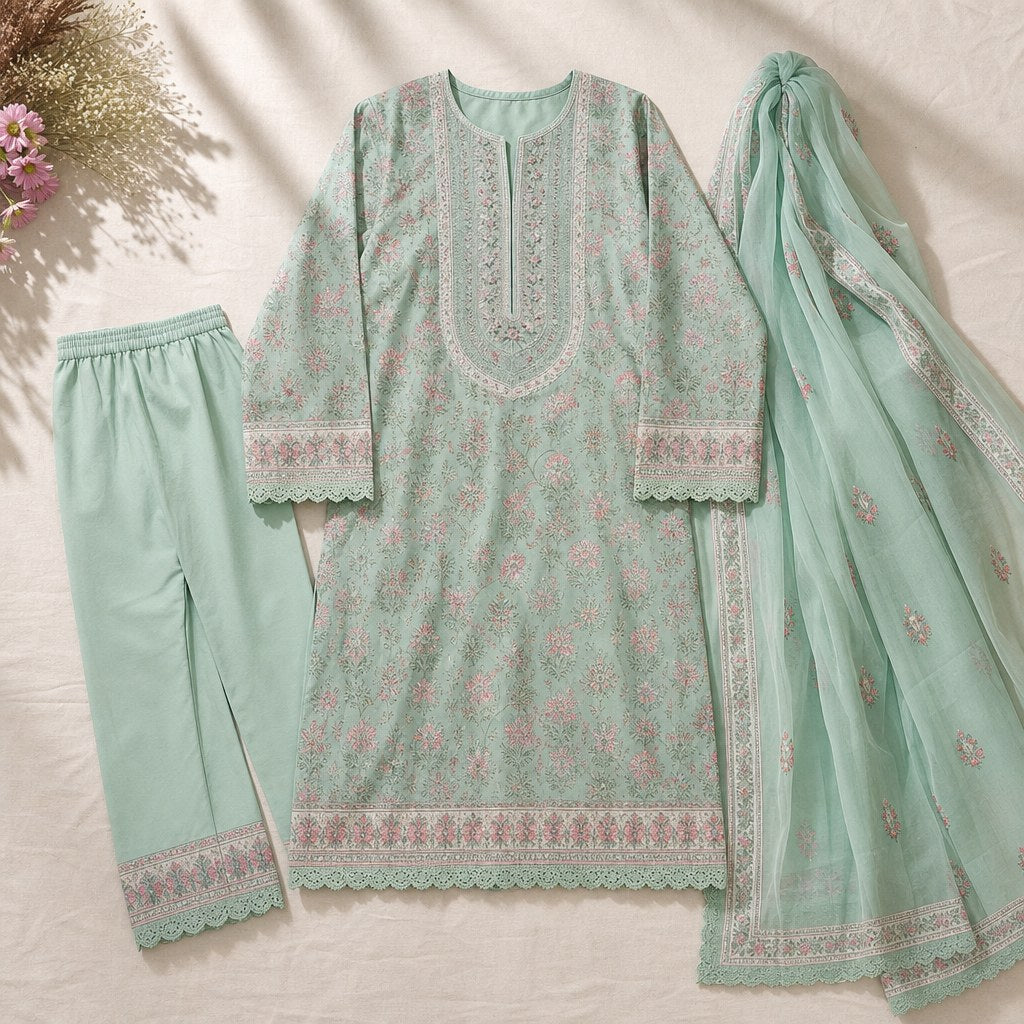 Mint Green Lawn 3-Piece (Girls') – flatlay