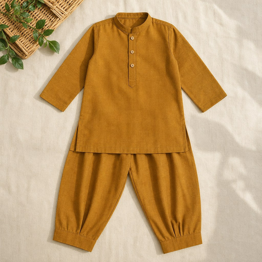 Mustard Khaddar Kameez Shalwar (Boys') – flatlay