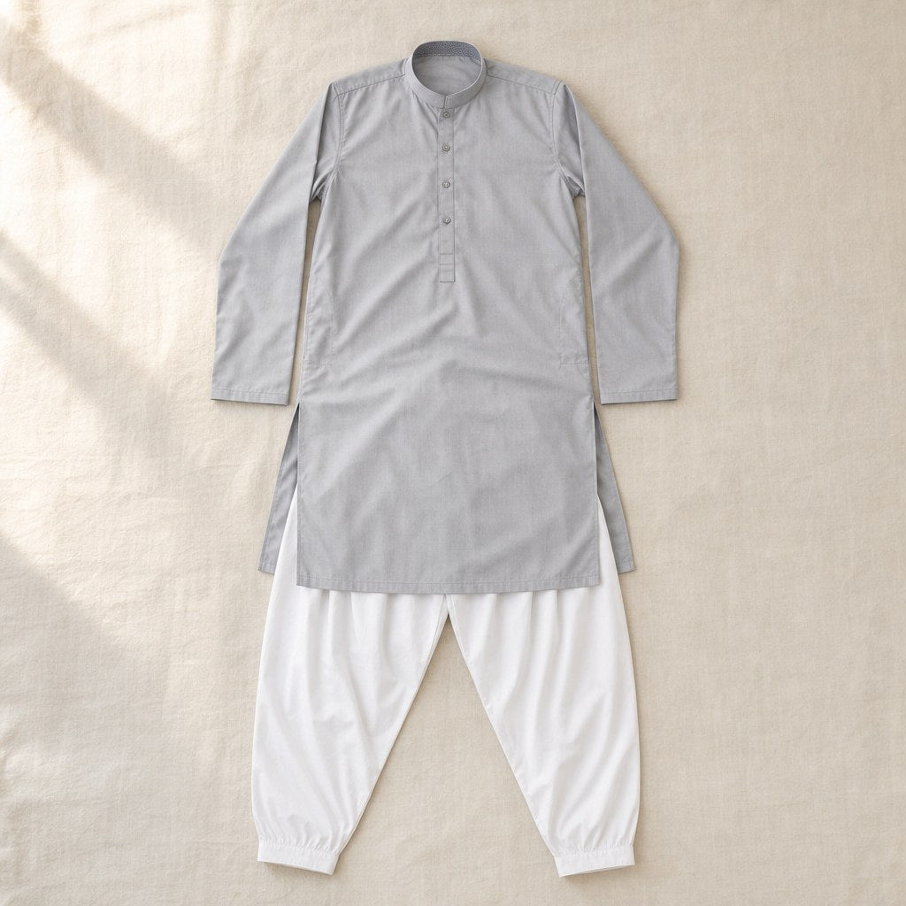 Light Grey Casual Kurta (Boys') – flatlay