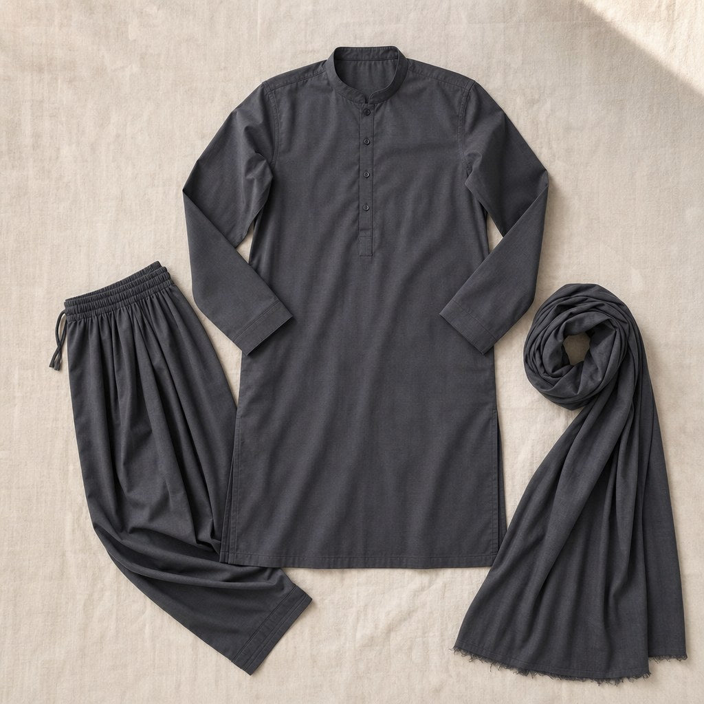 Charcoal Grey Daily Kameez Shalwar – flatlay