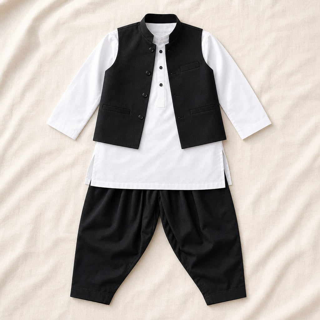Black Waistcoat Suit (Boys') – flatlay