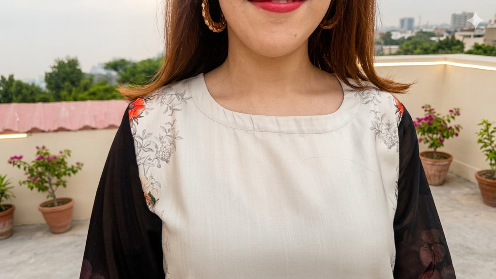 Monochrome Floral Long Fusion Shirt