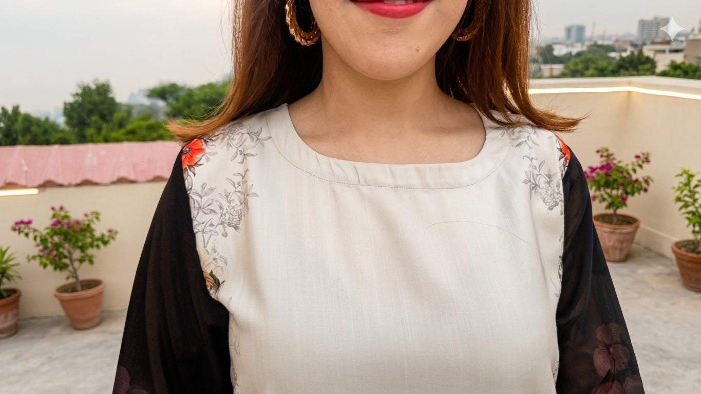 Monochrome Floral Long Fusion Shirt