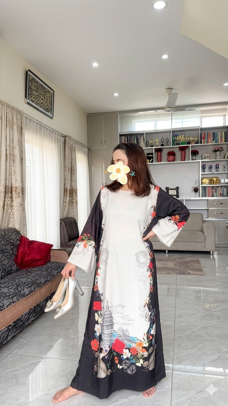 Monochrome Floral Long Fusion Shirt