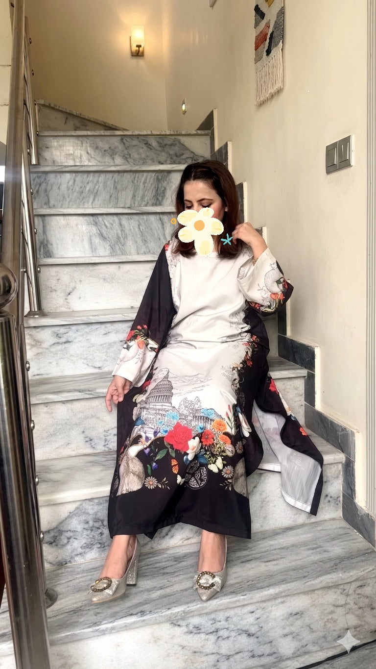Monochrome Floral Long Fusion Shirt