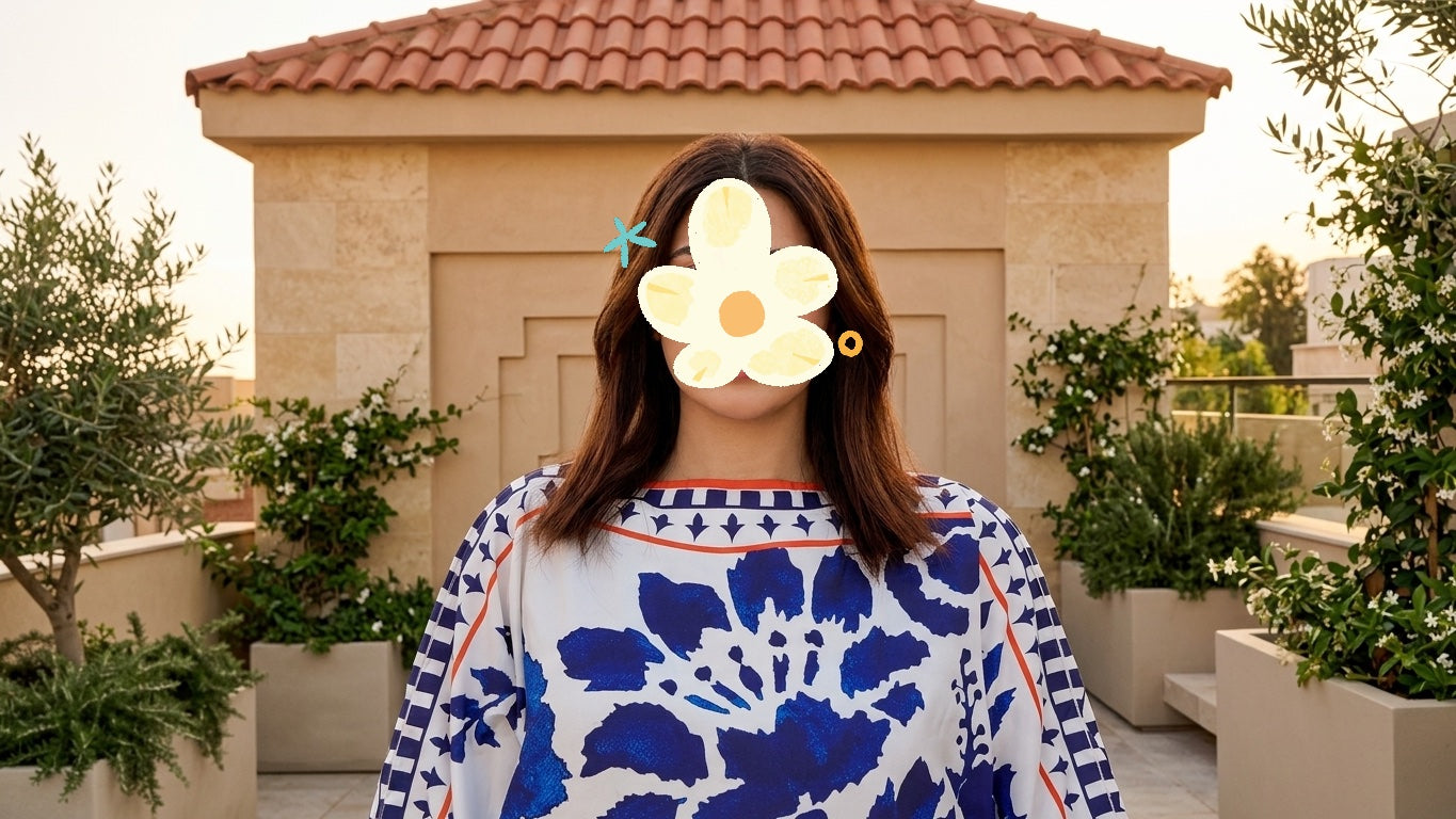 Blue & White Floral Silk Kaftan
